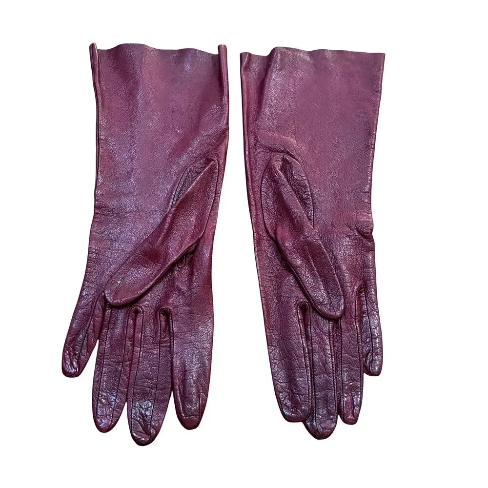 Vintage deep red leather ladies formal gloves size 6-1/2 classic mid century